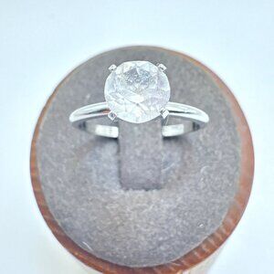 VTG Silver Tone White Crystal Fantasy Cut Prong Set Promise Ring Size 9